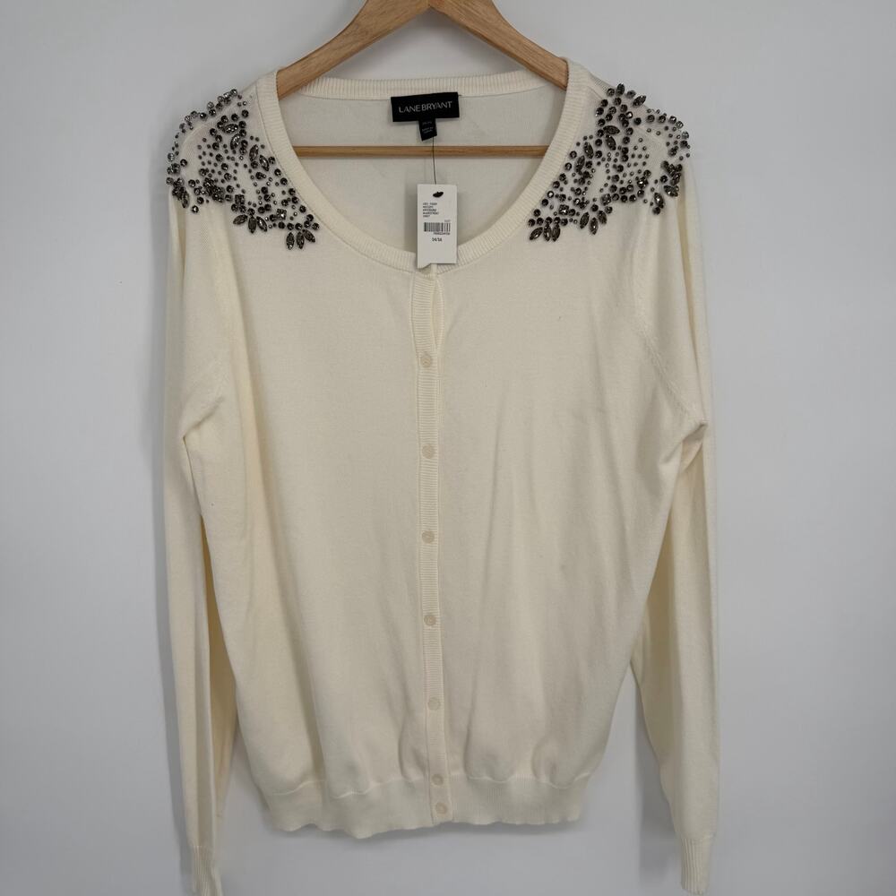 Lane Bryant Cardigan Women’s 14/16 Rhinestones Cream Feminine Classic‎ Holiday